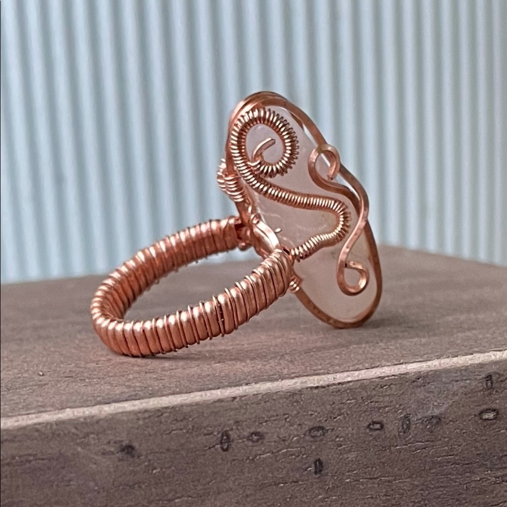 Copper wrapped Rose Quartz ring